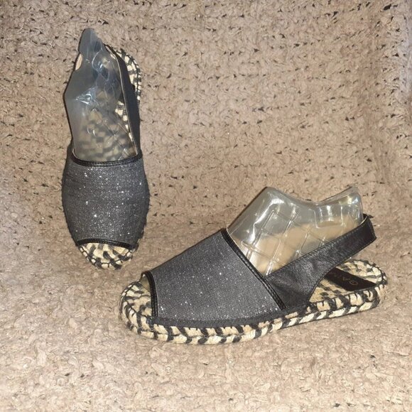 GAIMO-Black/Silver Flatform Espadrille Sandals-Anthropologie-Sz 39-Near Mint - Picture 1 of 6